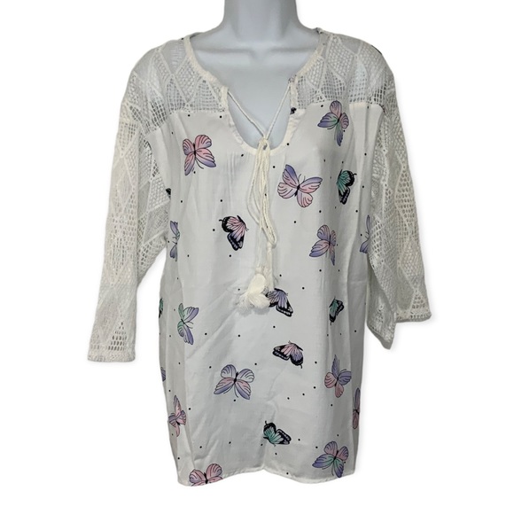MISSLOOK Lace Butterfly Print Top NWT - Picture 1 of 8